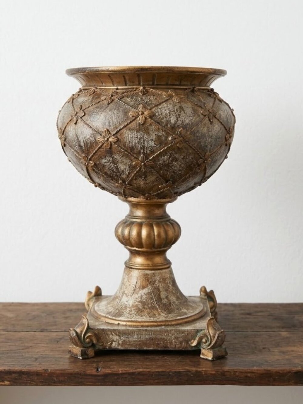 Vintage Style Urn Planter Gold Bronze Pedestal Compote Vase Resin Centerpiece
